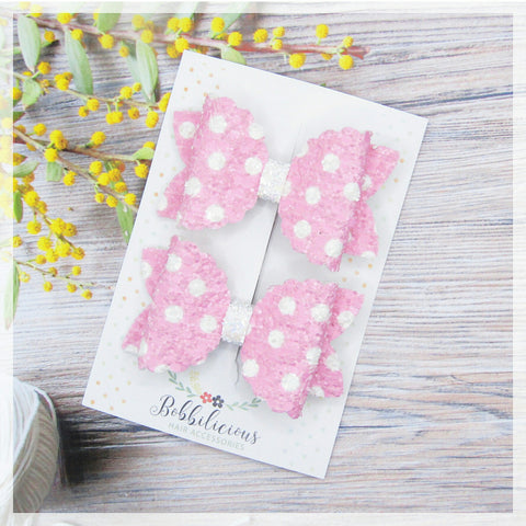 Pink Dotty Pigtail Hair Bow Pair