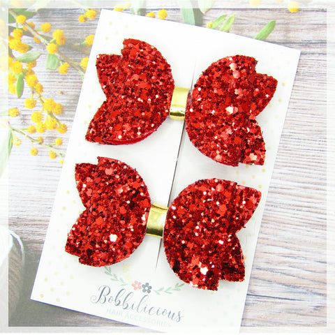 Red Pigtail Hair Bow Pair