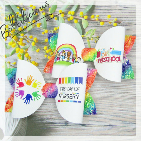 First Day Hairbow Bobbilicioushairaccessories first day of preschool hairbow, first day of nursery hairbow, hair accessories